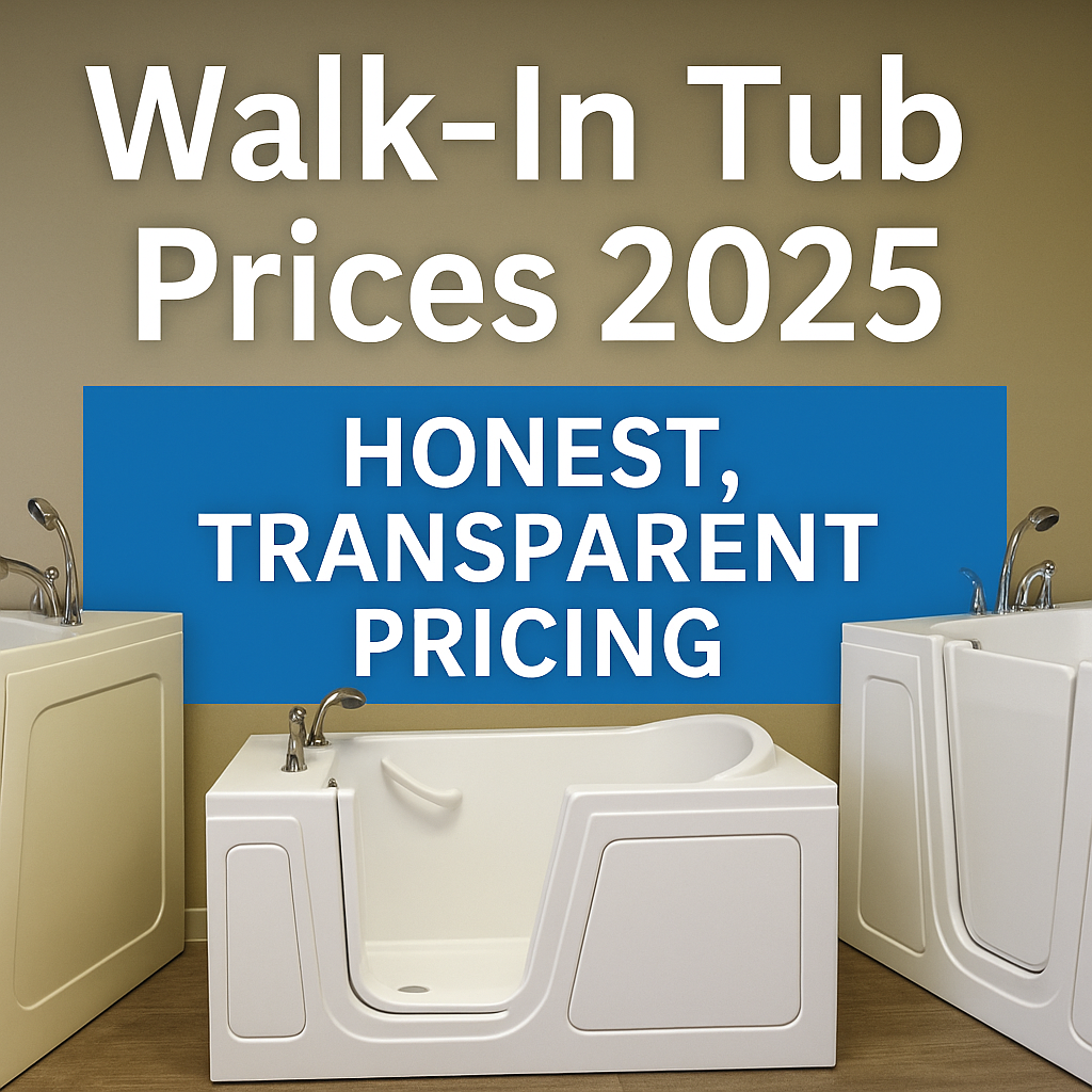 Walk in tub pricing comparison graphic showing affordable and transparent cost options