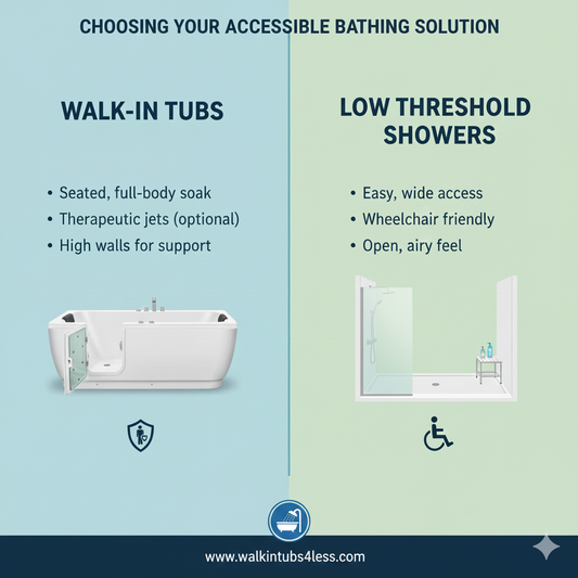 Walk in tub versus low threshold zero roll in shower